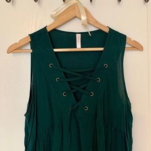 Lace-Up Plunging Tank Top